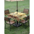 thumbnail image 4 of Outdoor Tablecloth with Umbrella Hole for Patio/Picnic/Party/Camping, Gnomes Sunflower Waterproof Table Cloth Square Cover Washable, Yellow Checkered Pastoral Botanical Wooden (54"x 54"), 4 of 8