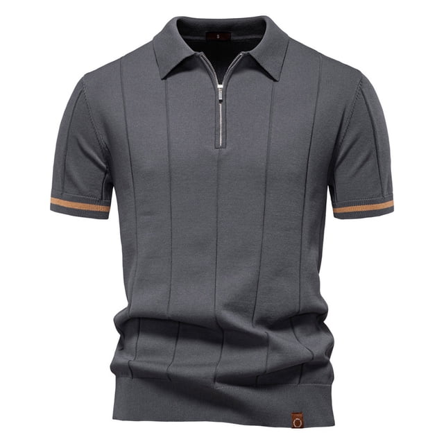 Blusa y camisa de manga corta con cuello vuelto para hombre, cómoda, lisa, de poliéster, informal, de manga corta y cuello vuelto