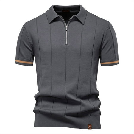 Fashion YLSDY Mens Golf Button Collared Shirts Short Sleeve Quarter Zip Knit Button Collareds Slim Fit Textured Stretchy Button Collared Shirt for Men Dark Gray M