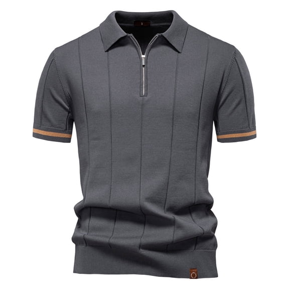 Dagegui Men's Dark Gray Short Sleeve Shirts Lightweight Knit Golf Shirt 1/4 Zipper Pullover T-Shirts Summer Collared Tee Tops S