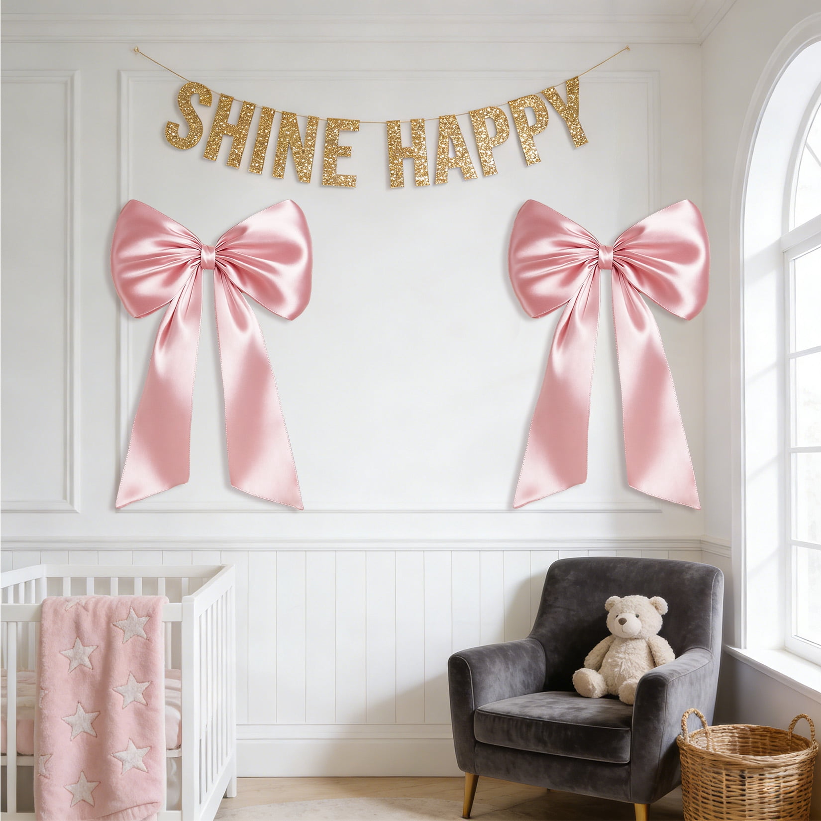 2 Pack Large Satin Bow Decorations 40 x 24 inch, Pre-Shaped Oversized Ribbon Bows for Wedding, Party, Gift Wrapping, Wall & Room Decor, Reusable, Pink