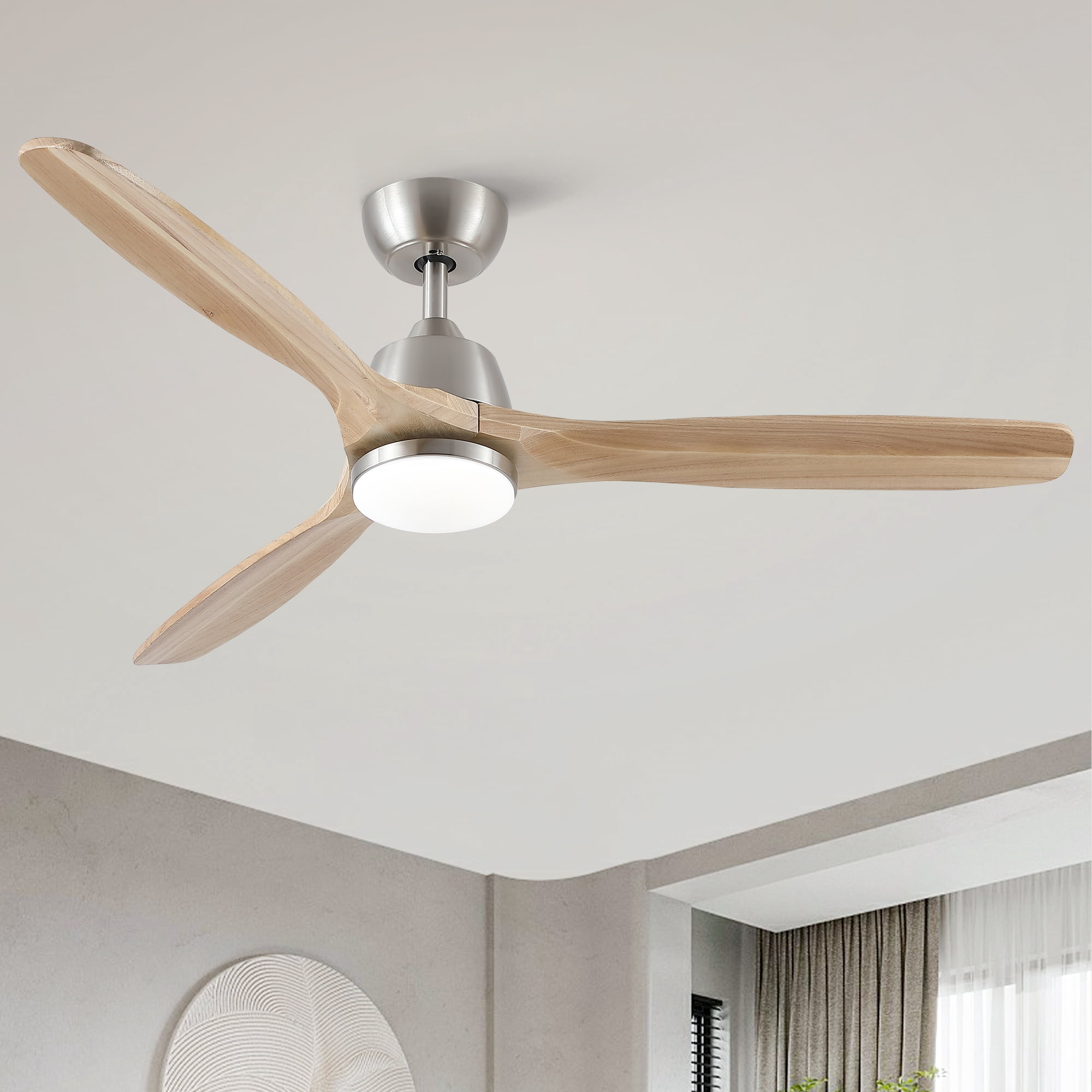 Leumius 52" Ceiling Fan with Light and Remote with Quiet DC Motor, Reversible Blades, Dimmable 3CCT LED Light for Living Room Bedroom Brushed Nickel