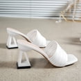thumbnail image 6 of Gpaecead Women Metallic Ribbed Strap Chunky Heel Mules Square Toe Sparkly Plus Size Spring Summer Party Elegant Shoes,White, 6 of 8