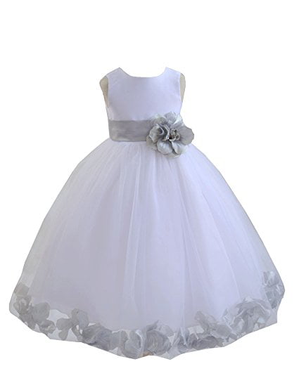 ekidsbridal Wedding Pageant Flower Petals Girl White Dress with Bow Tie Sash 302a 