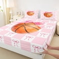 thumbnail image 4 of Erosebridal Sport Basketball Print Queen Sheet Sets 4 Pieces for Girls,Kawaii Plaid Bowknot Bed Set for Kids Teens,Luxury Bedroom Decor, 4 of 5