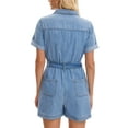 thumbnail image 3 of INSPIRE CHIC Womens Short Sleeve Denim Jumpsuit Button Down Elastic Waist Jean Romper Shorts S Blue, 3 of 6