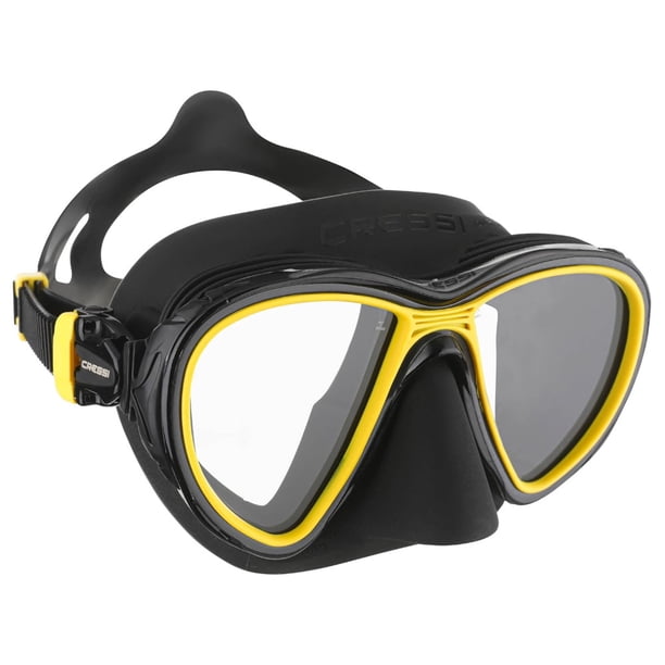 Visor Máscara Adulto CRESSI Quantum Negro/Amarillo Dos Lentes Transparentes Bajo Volumen Antiempañante