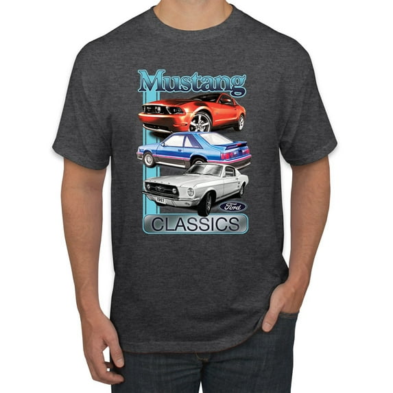 Wild Bobby, Mustang Ford Classics Cars and Trucks Men Graphic Tee, Heather Black, Large