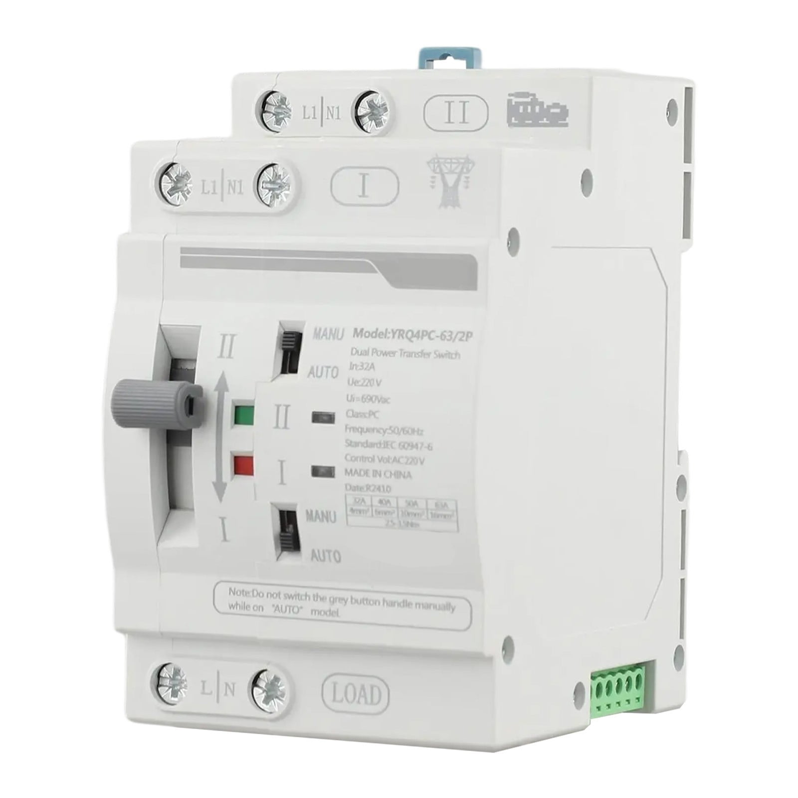 Dreamhall 32-63A Transfer Switch Automatic Transfer Switch Manual Mode Pc Grade Isolation Rated Working Current Automatic Mode,2P 32A