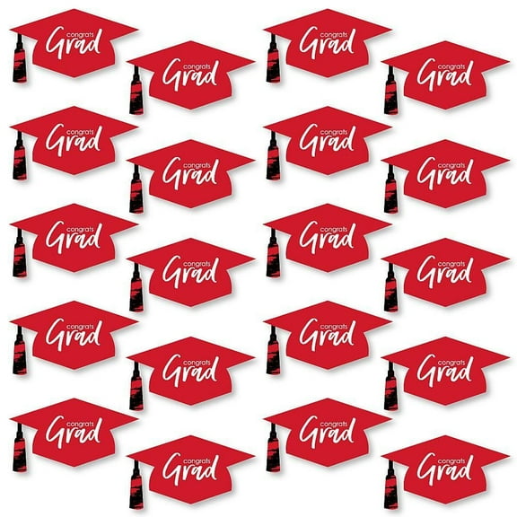 Big Dot of Happiness Red Graduation Hat Decorations - DIY Large Party Essentials - 20 Count
