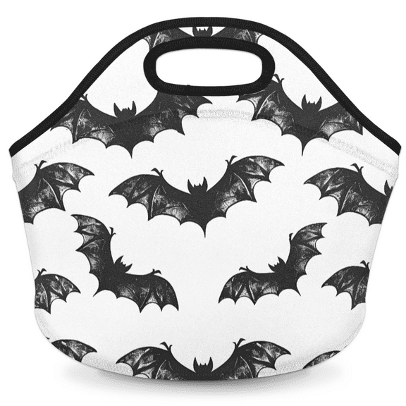Herdesigns Halloween Neoprene Lunch Bag, Spooky Bat Insulated Lunch Box for Women Men Washable Lunch Tote Soft Lunch Container With Zipper for Work Picnic Travel