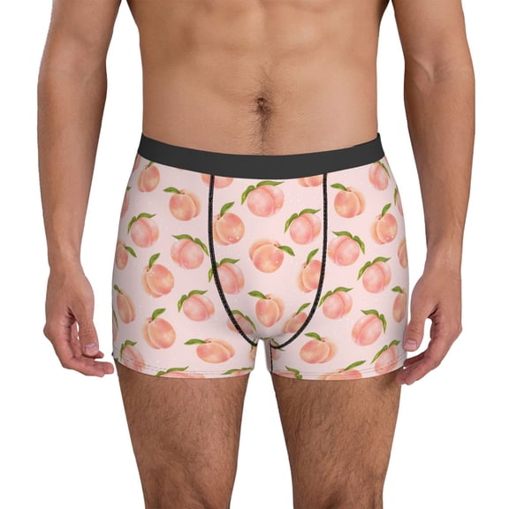 Mens Underwear Boxer Briefs - Peach With Leaves Comfort Breathable men's boxer briefs with Flex Waistband