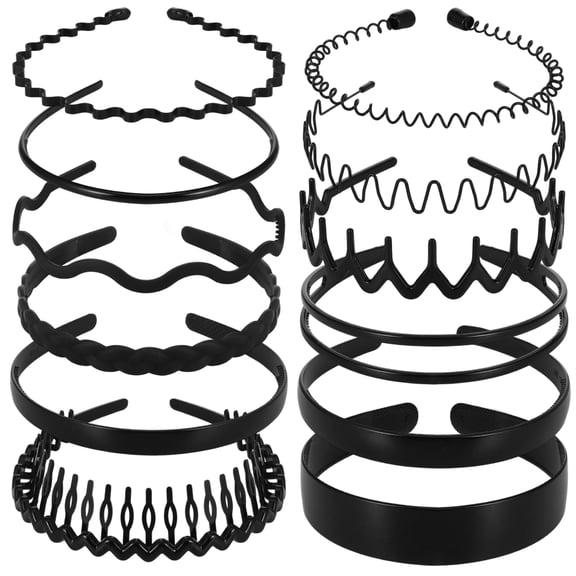 Bocaoying 12 Pcs Black Headbands for Women Men, Non Slip Comb Headbands with Teeth, Fashion Zigzag Wavy Claw Hair Accessories, Elastic Thin/Thick Headbands for Short/Long/Curly Hair