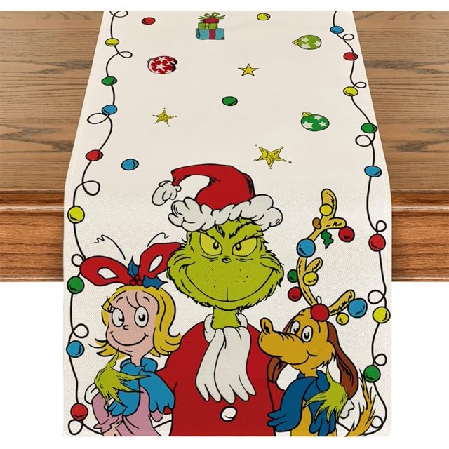 Camino de mesa Grinch, camino de mesa navideño, mantel Grinchmas, decoración navideña de Año Nuevo, decoraciones navideñas para mesa de fiesta en casa