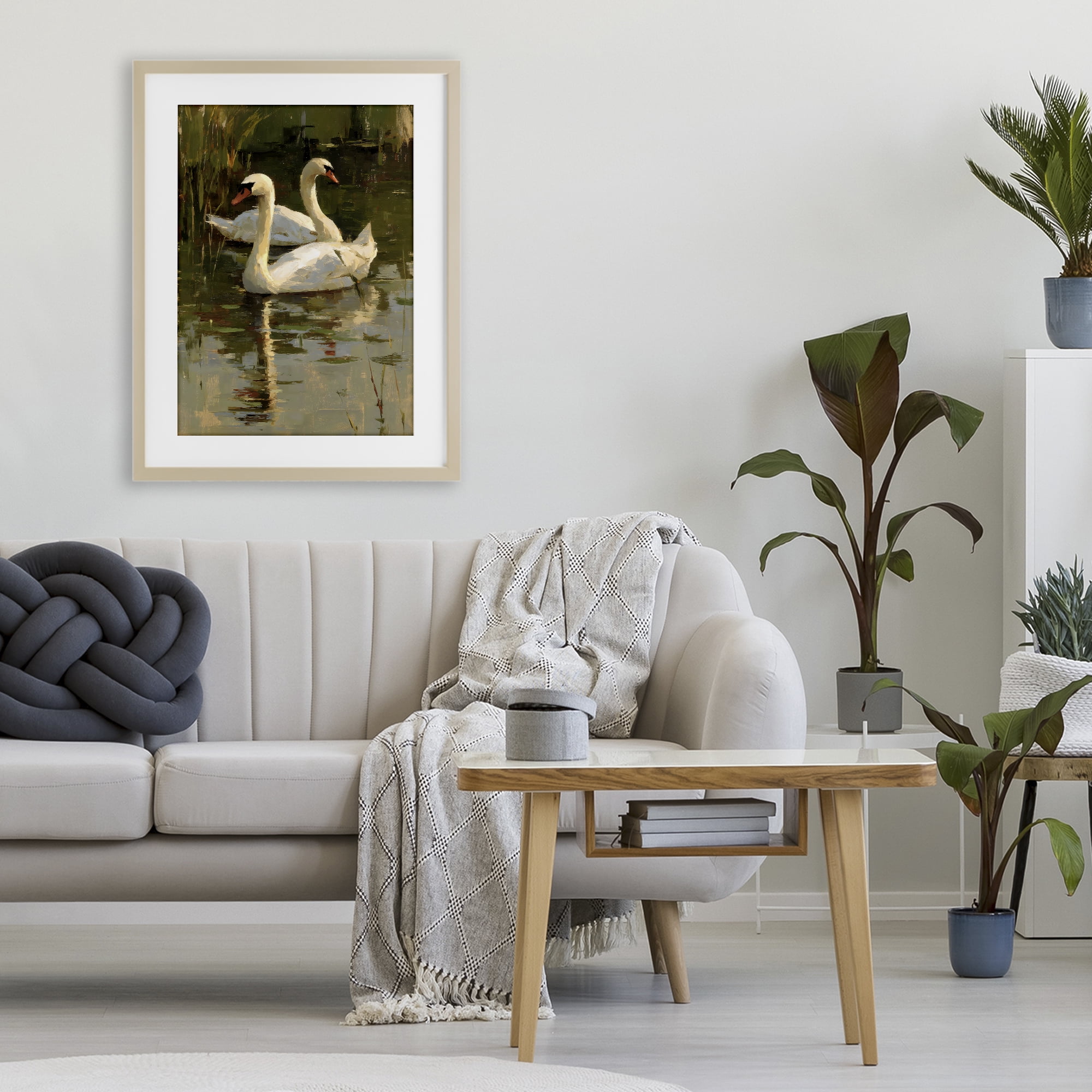 Stupell Industries Swans For A Swim Birch Framed Print Under Glass, design by Petal Prints Design