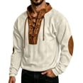 thumbnail image 3 of SHIXINCHIL Corduroy Sweatshirts for Men Fall Trendy Long Sleeve Button Up Henley Shirts Vintage Medieval Stand Collar Pullovers with Elbow Patches Beige XXXL, 3 of 7