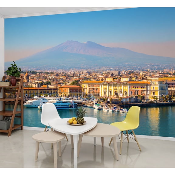 Wallpaper Catania Sicily Italy Peel and Stick Wall Murals 69"H x 96"W Removable PVC Wall Paper Self-Adhesive Wall Paintings Art Decor for Bedroom Living Room