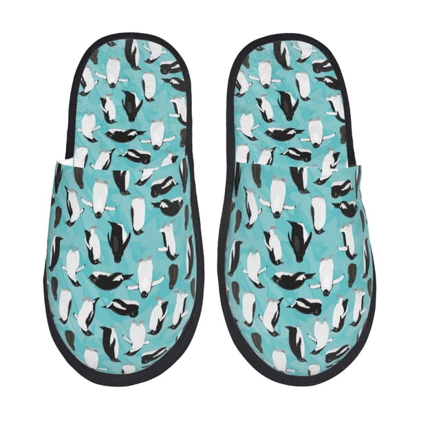 Fotbe Penguins Pantuflas Peludas para Mujer con Estampado, Zapatillas de Peluche, Zapatos de Invierno para Casa, Uso Interior y Exterior-Medium