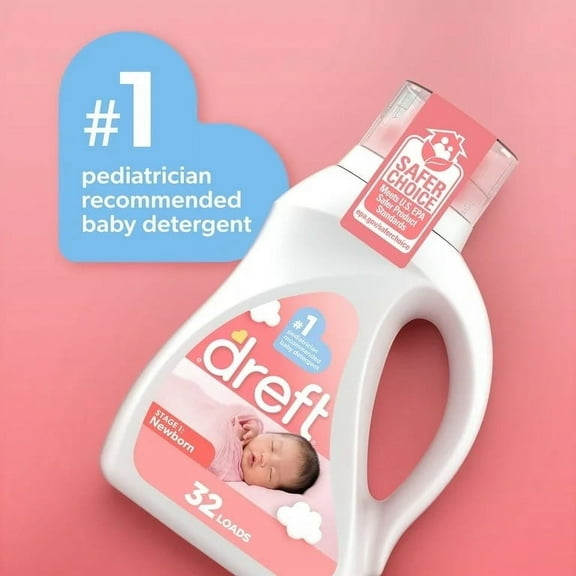 (2 pack) Dreft Newborn Baby Liquid Laundry Detergent, Sensitive Skin, Hypoallergenic, 64 Loads, 92 fl oz