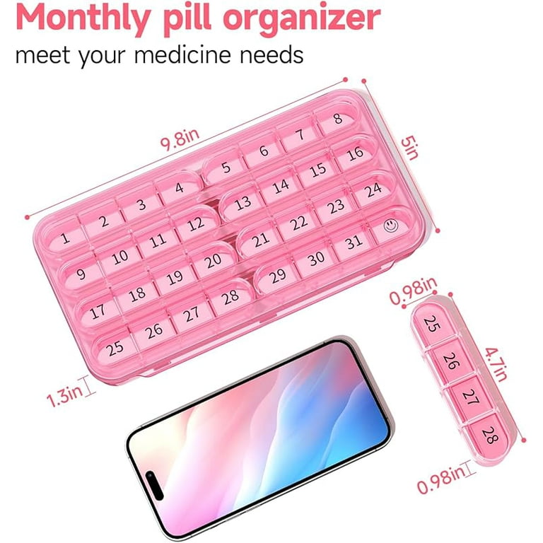 Monthly Pill Organizer 1 Time a Day, 30 Day Pill Box Organizer Once a Day, One Month Large Pill Case for Travel, 31 Day Daily Medcine Container for Vitamins, Supplement & Medication