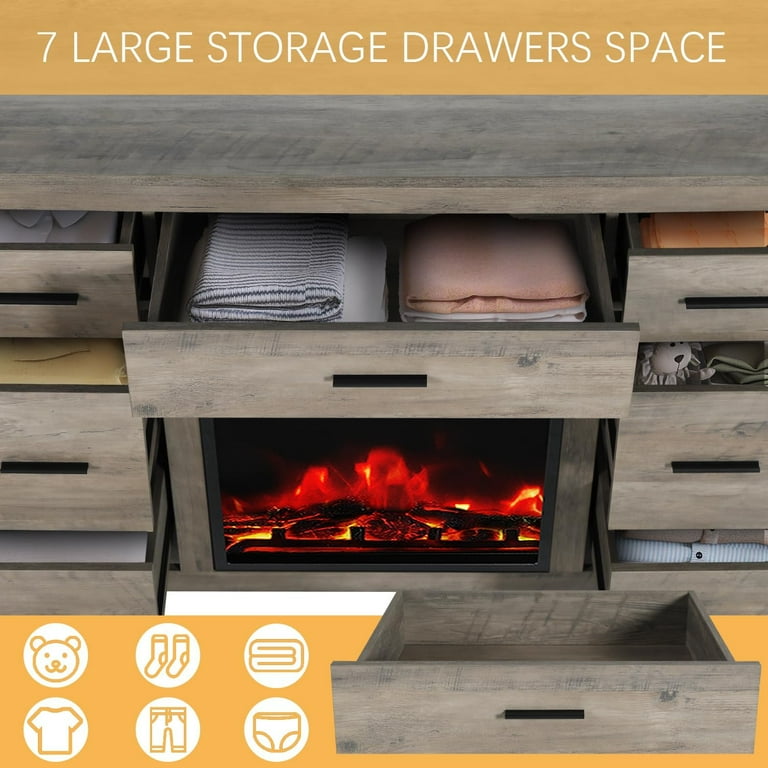 YIGOBUY Farmhouse Dresser with Fireplace - Wooden Dresser with 7 Drawers,  Storage Dressers Organizer for Bedroom, Living Room - Walmart.com
