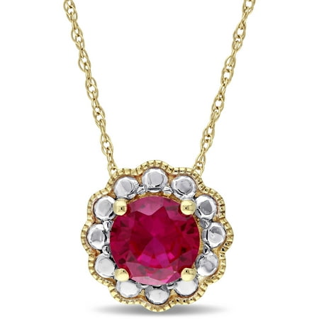 Tangelo 1-3/8 Carat T.G.W. Created Ruby 10kt Yellow Gold Flower Pendant, 17