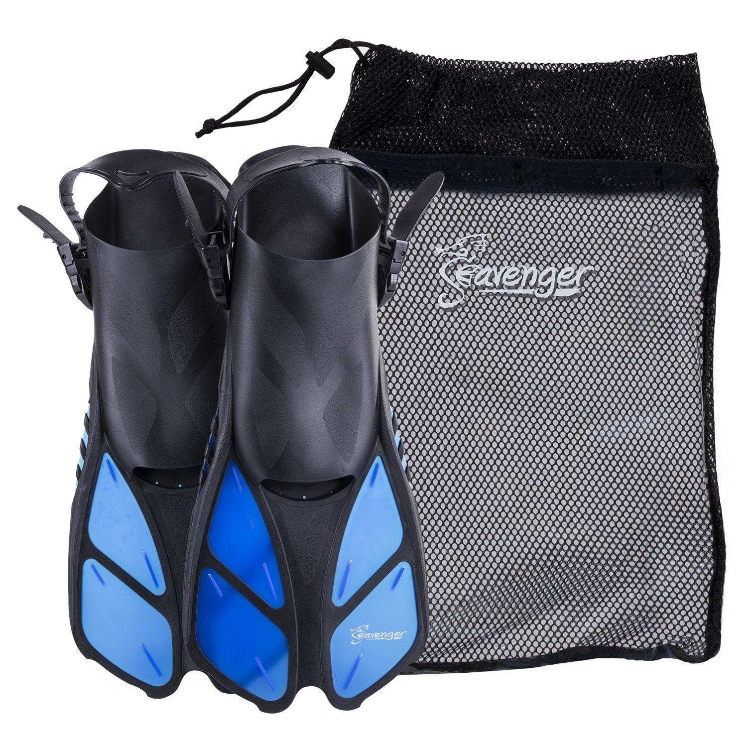 Seavenger Swim Fins / Flippers with Gear Bag for Snorkeling & Diving, Perfect for Travel Blue S