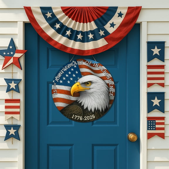 USA 250th Anniversary Door Wreath Hanging Door Sign, 250 Years of Independence Eagle 1776 2026 Patriotic Home Decor