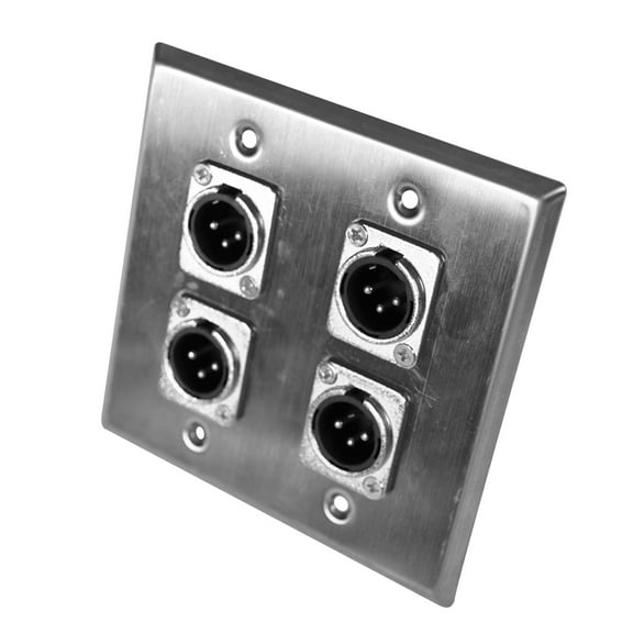 Seismic Audio  Stainless Steel Wall Plate - 2 Gang with 4 XLR Male Connectors Silver - SA-PLATE31