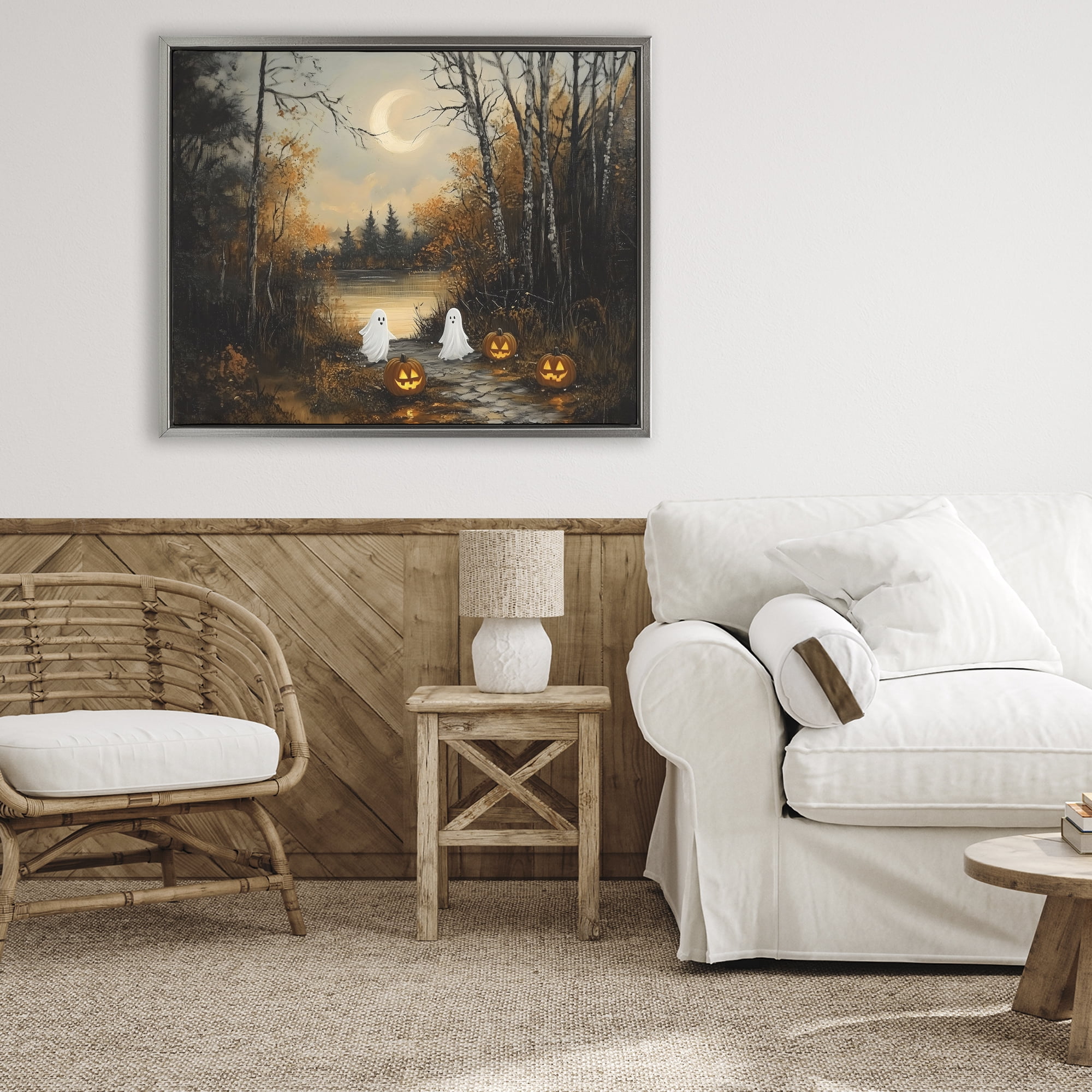 Autumn Ghosts at Lake Gray Framed Floater Canvas Wall Art, design by Arlington Prints