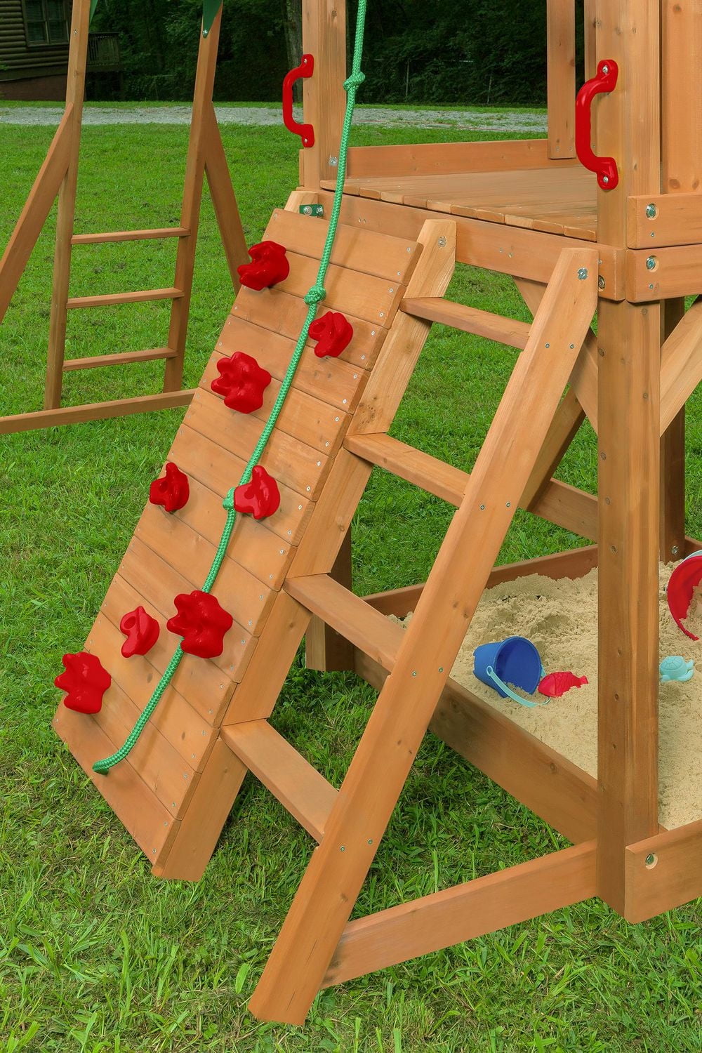 Mountain View Playset with Tarp Roof, Monkey Bars, Climbing Wall & Slide