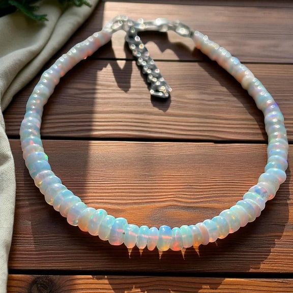 Ethiopian Opal Beads Bracelet: Natural White Opal, Multi-Fire Gemstone