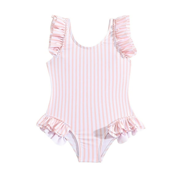 Xudanell Girls Bikini Swimsuit Striped Ruffle Triangular 1 Piece Swimsuit Girls Swimwear Baby Girl Bathing Suit Pink 3 Years