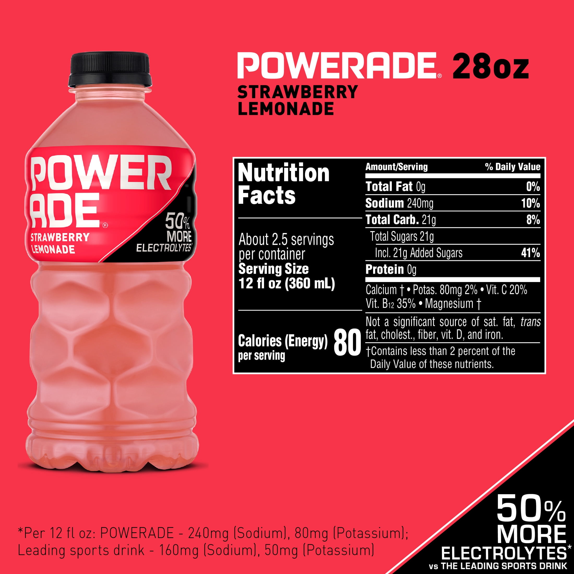 POWERADE Strawberry Lemonade Electrolyte Sports Drink Bottle, 28 fl oz