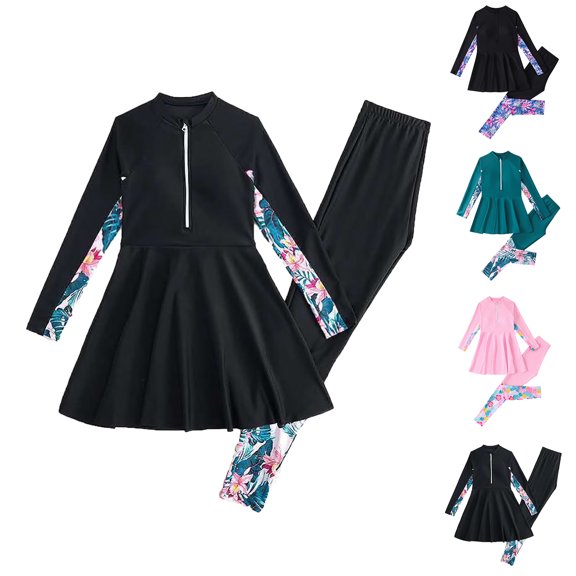 Girls Swimsuit 2 Piece Long Sleeve Full Body Rash Guard Bathing Suit for Girls Beach Girls' Swimwear 7-13 Years