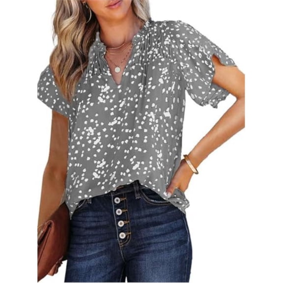 New Women’s Blouses Summer Casual V-Neck Floral Print Short-Sleeve Loose White Chiffon Shirt Boho Tops Fashion Women Clothing