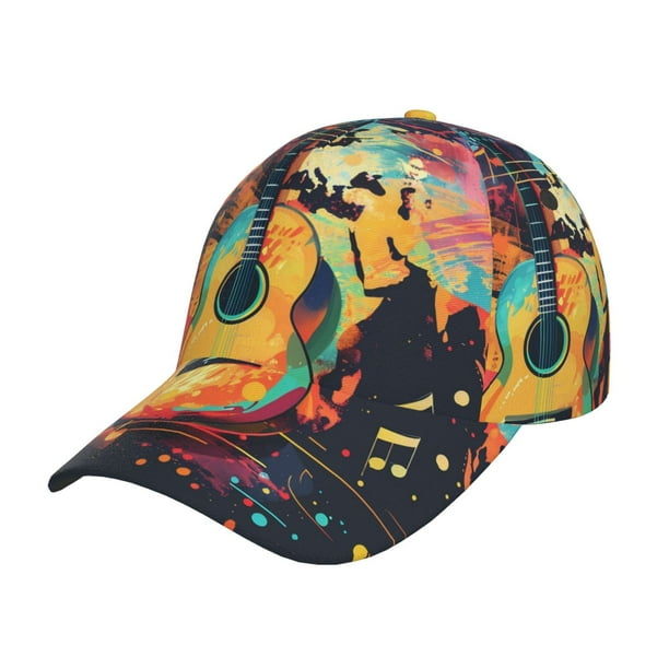 Fotbe World Map Guitar Illustration Gorro Clásico de Béisbol, Gorra Ajustable con Broche Snapback, Gorro de Exterior de Algodón Suave