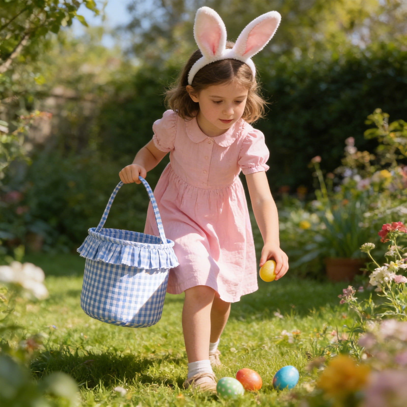 Lunxisen 2 Pcs Easter Basket Egg Hunt Bunny Baskets for Kids with Cute Rabbit Ears Stripe Storage Gifts Candies Personalized Easter Party.