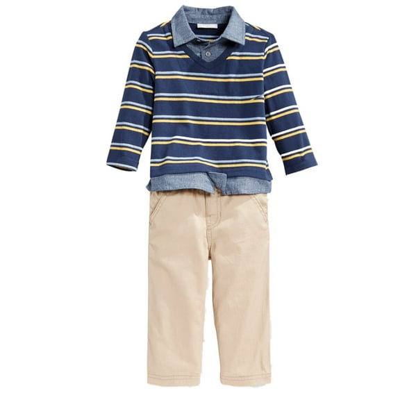 First Impressions Infant Boys 2-Piece Mock Layered Shirt & Khaki Pants Set 0-3m