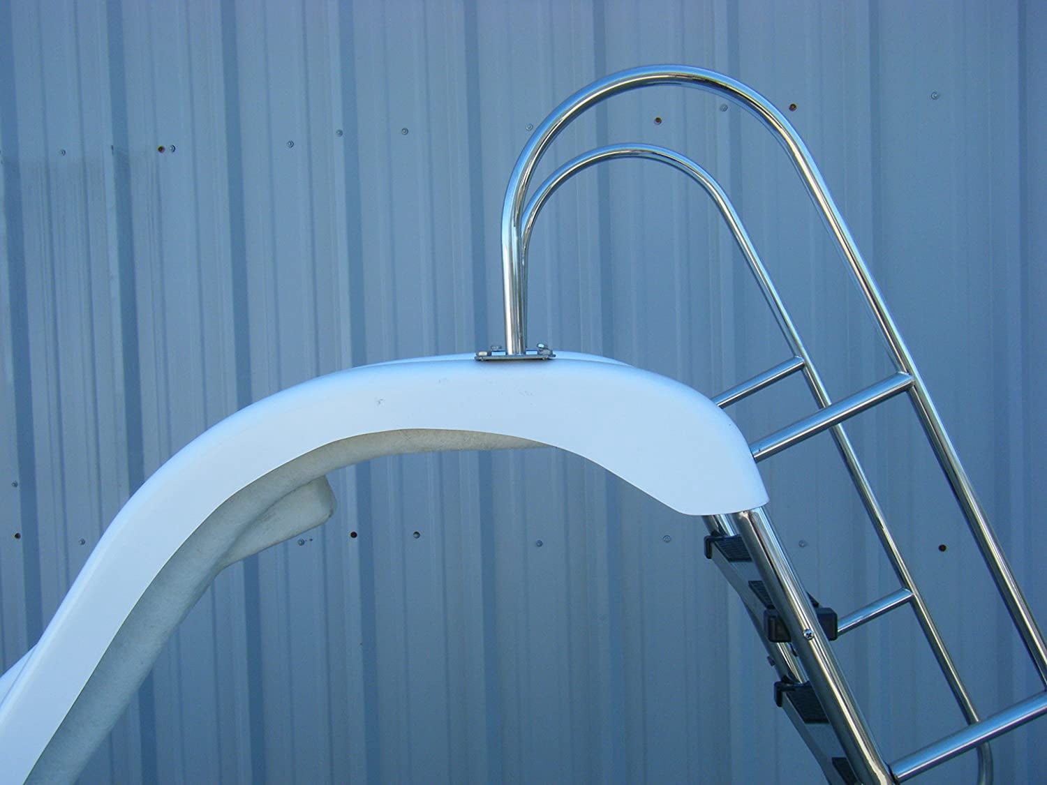 FibroPool Full-Sized Fiberglass Swimming Pool Slide – 10'6" Long, 6' Tall Left Turn Slide with Stainless Steel Hardware