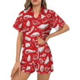 thumbnail image 3 of SKQIT Ensembles de Pyjama à Manches Courtes pour Femmes, 2 Pcs Imprimé Mignon Chemise Boutonnée en Satin Doux et Shorts, 3 of 8
