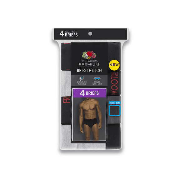 Fruit of the Loom® Premium Dri-Stretch Men's Briefs, 4 Pack - Assorted "Cotton" Size L