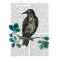thumbnail image 2 of Fab Funky 20x24 White Modern Wood Framed Museum Art Print Titled - Floral Crow On Branch, 2 of 4