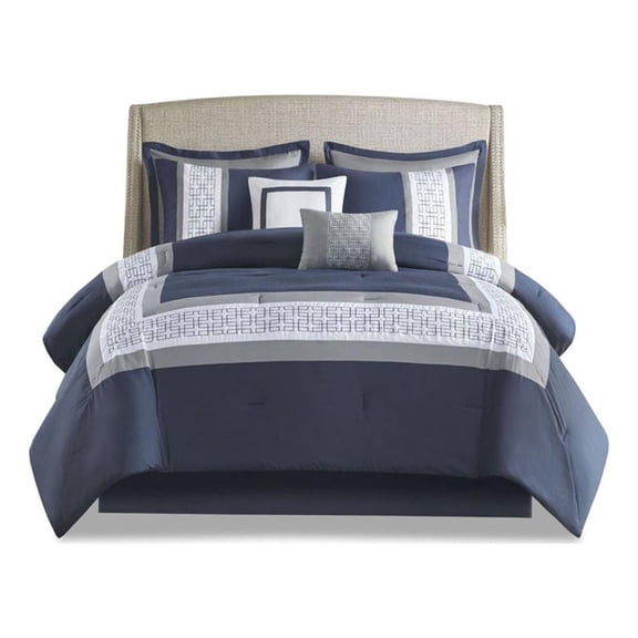 Pemberly Row 8-Piece Modern Fabric Embroidered Comforter Set - Navy