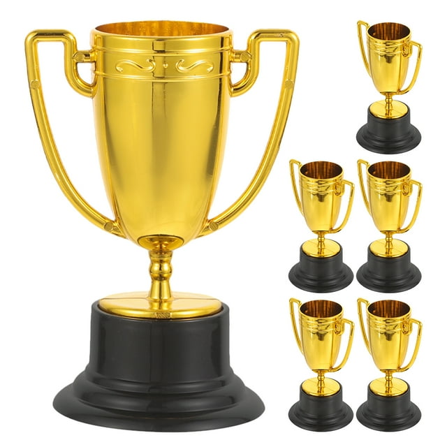 6 mini copas de trofeo para niños, pequeñas copas de plástico doradas para competiciones deportivas, recuerdos de fiesta, premios escolares, premios para el aula
