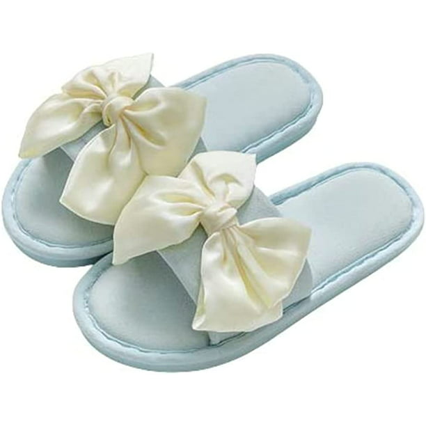 CoCopeaunts Slippers for Women Toe House Slipper with Bowknot Breathable Cotton and Linen Slippers with Foam Soft Silk Slippers Walmart.com
