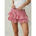 thumbnail image 5 of Yunliwuli Womens Tiered Ruffled Short Skirts Plaid Print Smocked Waist Lacy Trim Cute Mini Skirts, 5 of 8
