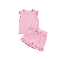 thumbnail image 5 of ZACPNCV Toddler Girls Summer Short Sets Cotton Rib Knit Outfits Short Ruffle Cap Sleeve Tees T-Shirt Tank Tops and Skorts 2PC Sets Pink 7-8 Years, 5 of 8