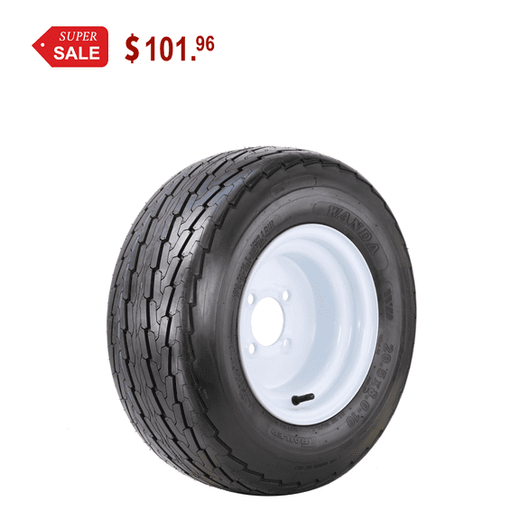 WANDA Trailer Tire Wheel Assembly 20.5x8-10 10-Ply E 95L with 4 Lugs on 4" PCD White Rim