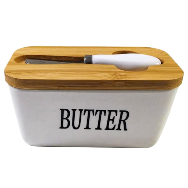 Bearachild Mantequilla de cerámica con de con tapa, hecho con tapa para mantequilla para encimera, para una cómoda tapa para mantequilla Almacenamiento y organización del hogar Blanco